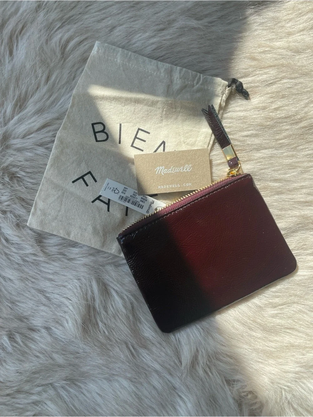Madewell Burgundy Patent Leather Card Pouch with Gold Hardware